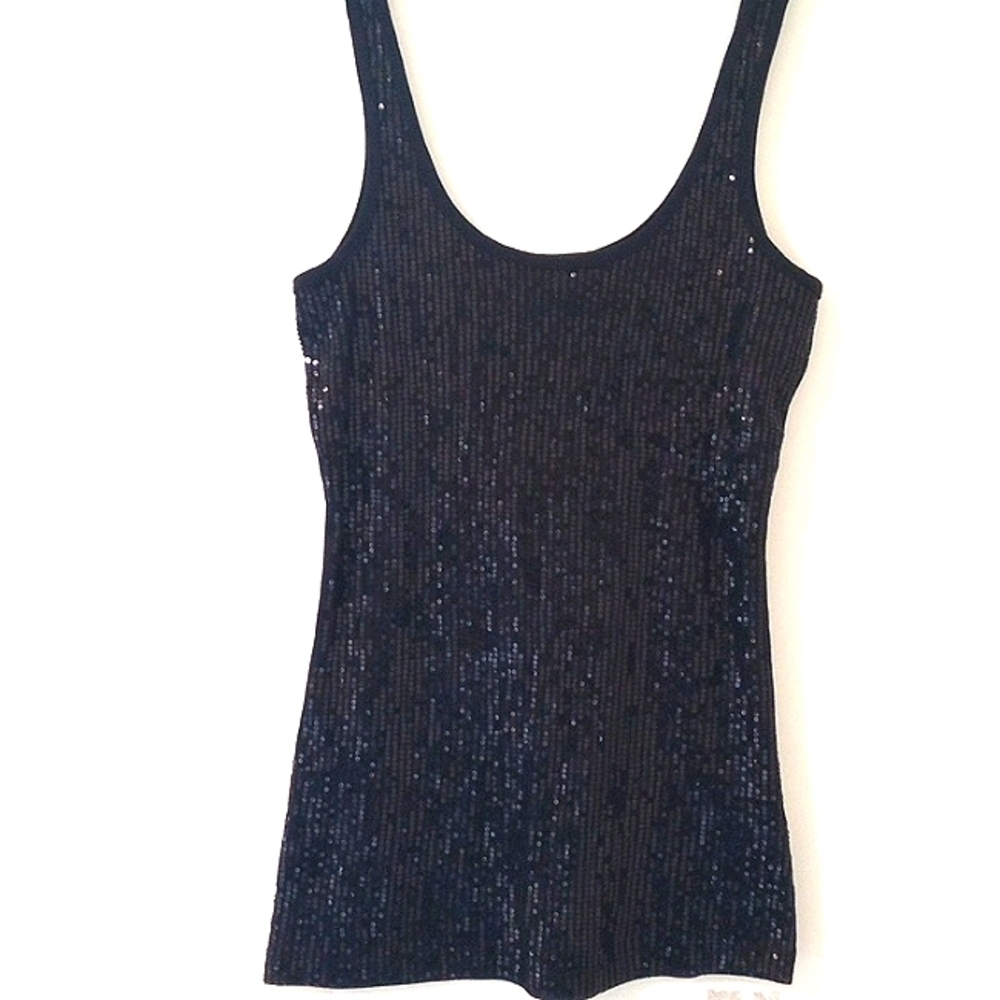 KISS & FLY BLACK SEQUIN RIBBED TANK TOP SIZE SMALL NWT